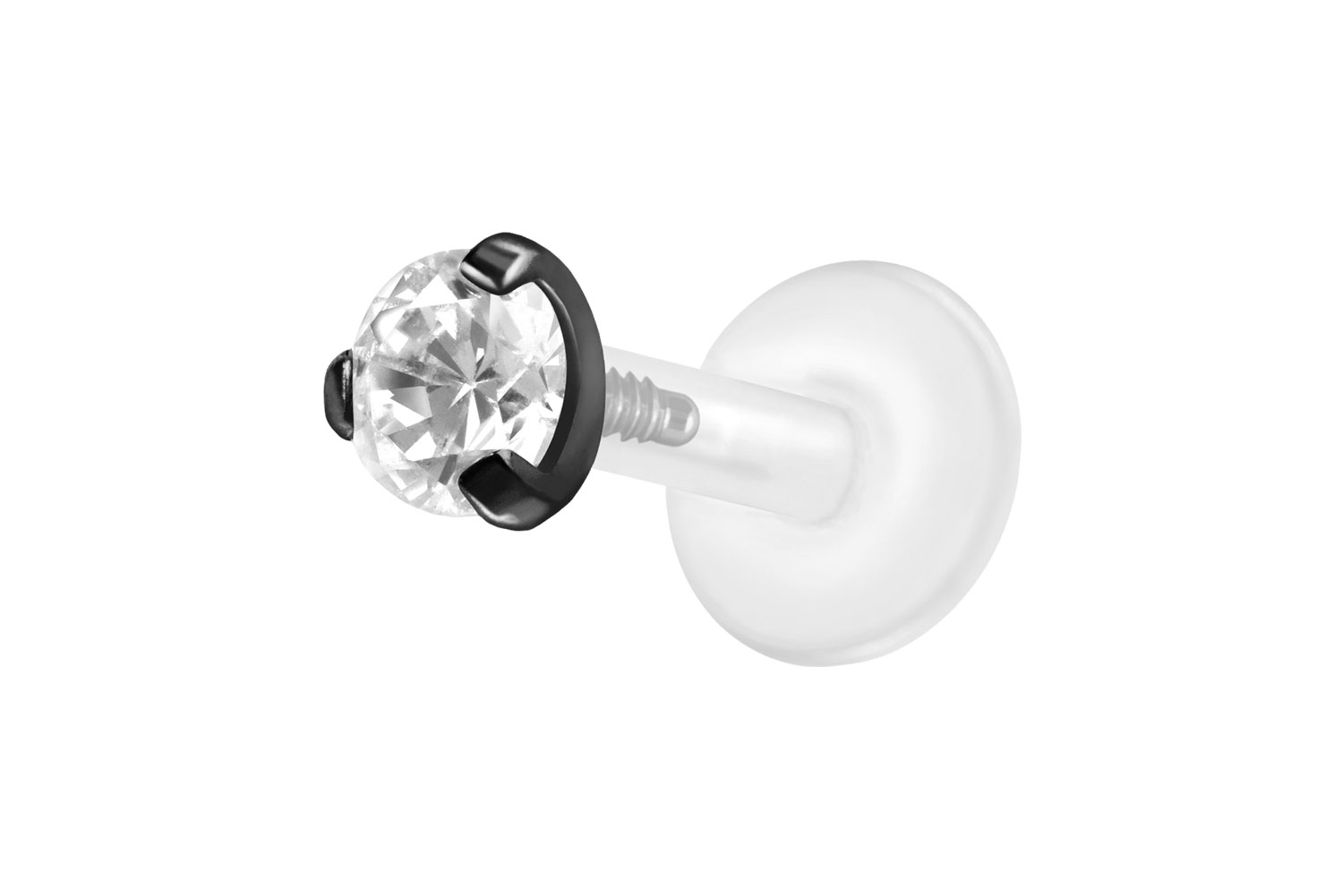 PTFE Labret Piercing mit Innengewinde + Titan-Aufsatz EINGEFASSTER KRISTALL